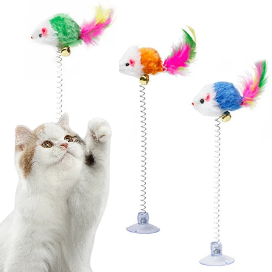 1/3/5 Stück schwingendes Mausspielzeug für Katzen mit Saugnapf, Feder- und Glocken-Sound, interaktives Katzen-Teaser-Spielzeug