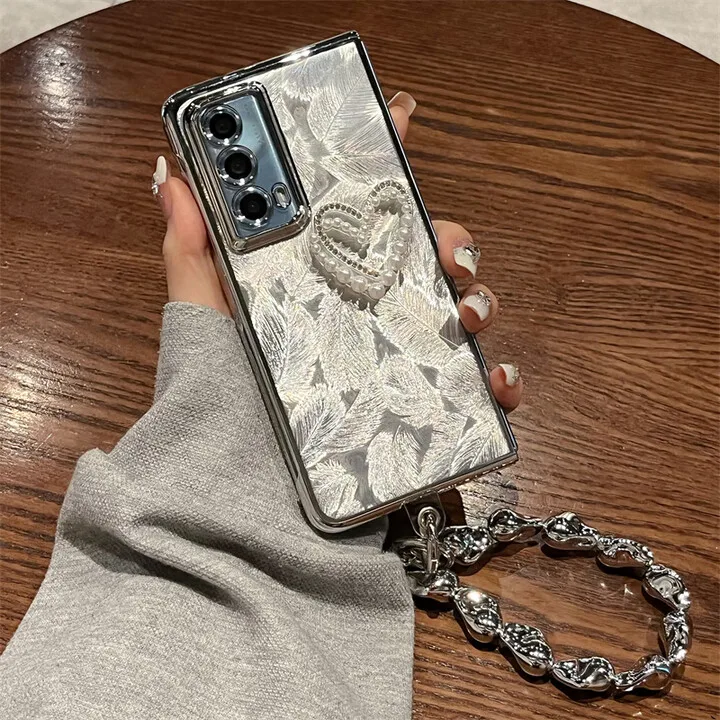 

For Honor Magic VS2 Phone Case, Huawei Women's Ultra-thin Heart-shaped Feather Plated Bracelet, Foldable Screen Protective Cover