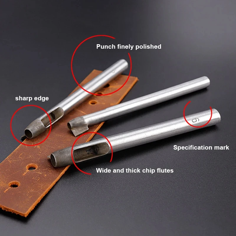 3.0mm-8mm Leather Punching Tools With Holes And Tails Leather Craft Design Pattern Mold DIY Belts Sharp Punch Die Cut Leather
