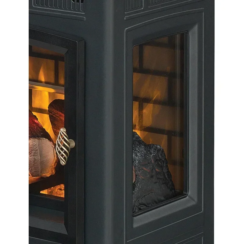 Freestanding Electric Fireplace Stove Heater with 3D Flame Effect for 1,000 Sq. Ft. Room, Black