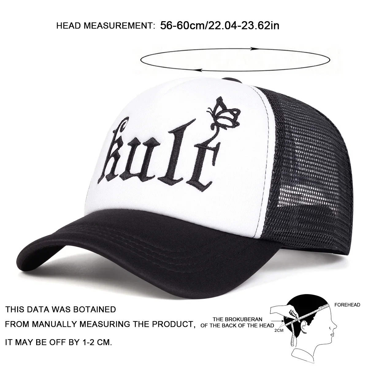 Unisexowe czapki bejsbolówki z siatki RULT z bocznym haftem motyla, wiosenno-letnie, regulowane, codzienne czapki przeciwsłoneczne, czapki sportowe.