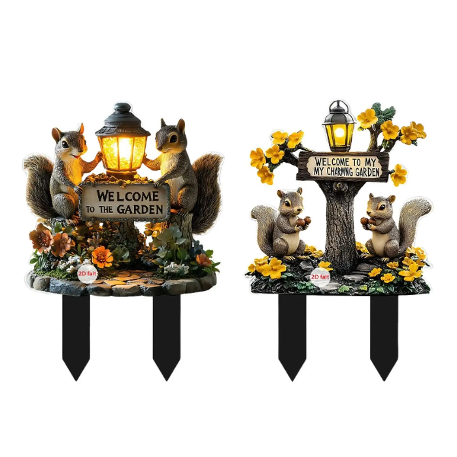 Squirrel Decorative Garden Stake 2D Animal Acrylic Sign Potted Plant Decor for Landscape Backyard Courtyard Pathway Outside