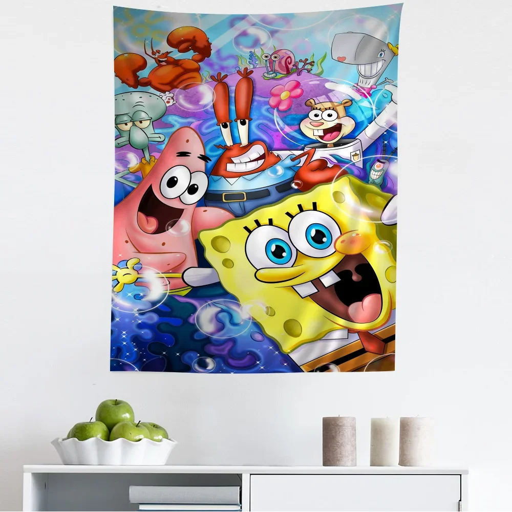 Anime S-SpongeBob S-SquarePants Colorful Tapestry Wall Hanging Bohemian Wall Tapestries Mandala Wall Hanging Sheets