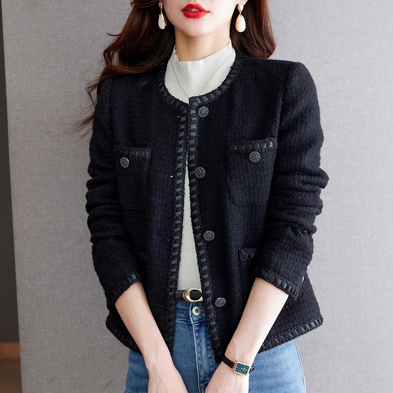 Woman Elegant Office Jacket French Vintage Autumn Winter High Quality Korea Chic Tweed Small Fragrance Shiner Women Short Coat