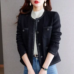 Woman Elegant Office Jacket French Vintage Autumn Winter High Quality Korea Chic Tweed Small Fragrance Shiner Women Short Coat