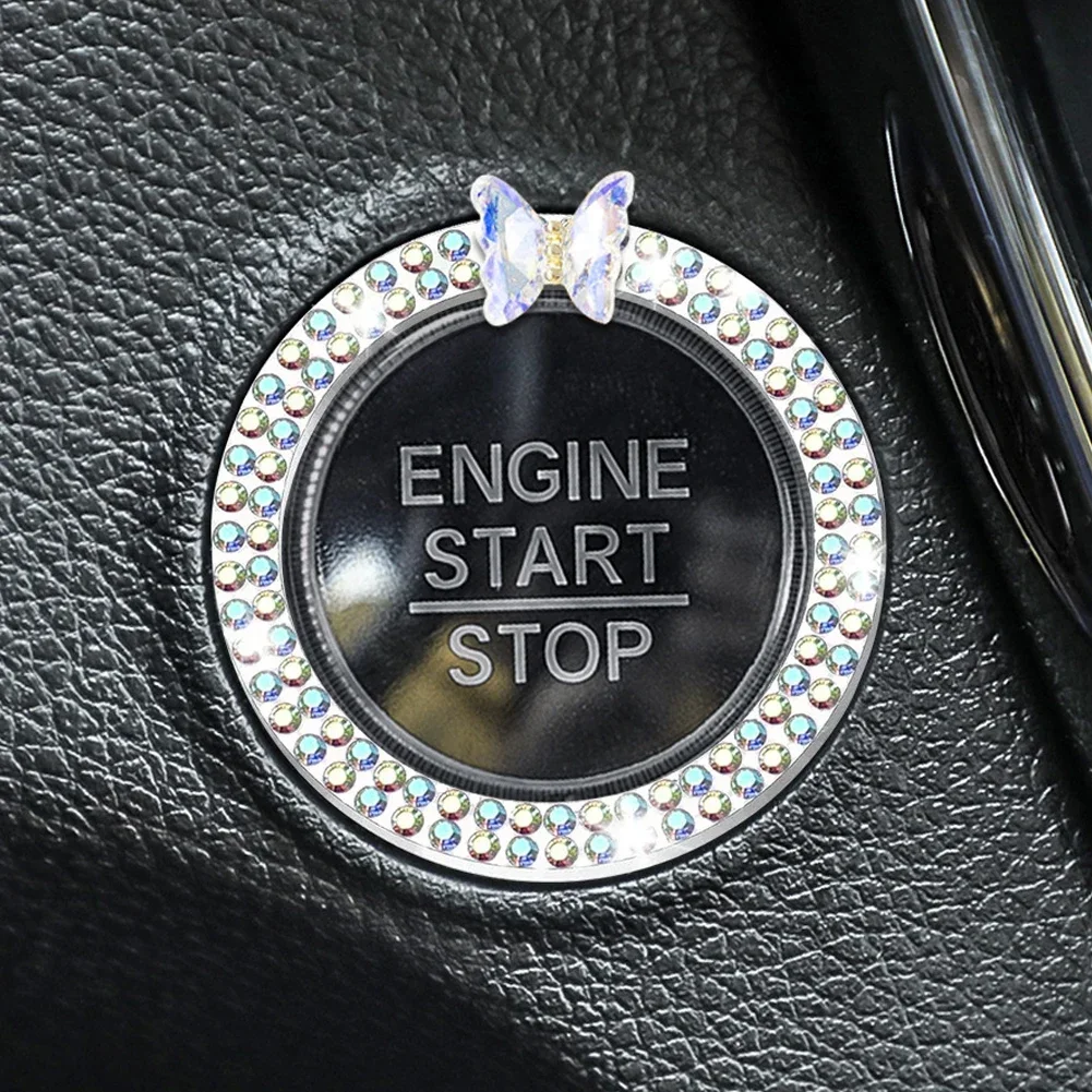 Anti-Corrosion Easy To Install Rhinestone Crystal Butterfly Ring Car Ignition Button Decorative Cover Car Accessories Interior