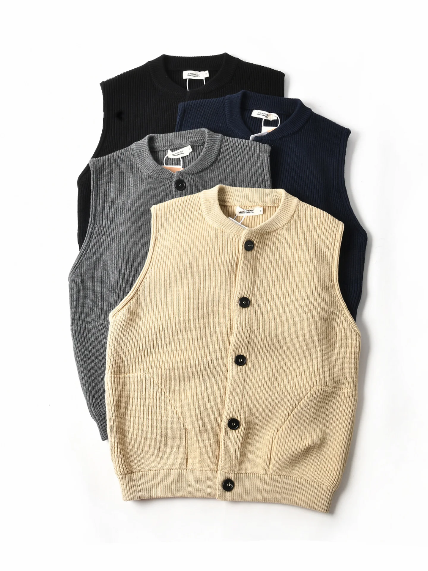 American Style Pure Cotton Knitted round Neck Vest Men's Autumn Winter Loose Casual Fashion City Coat Soft Breathable