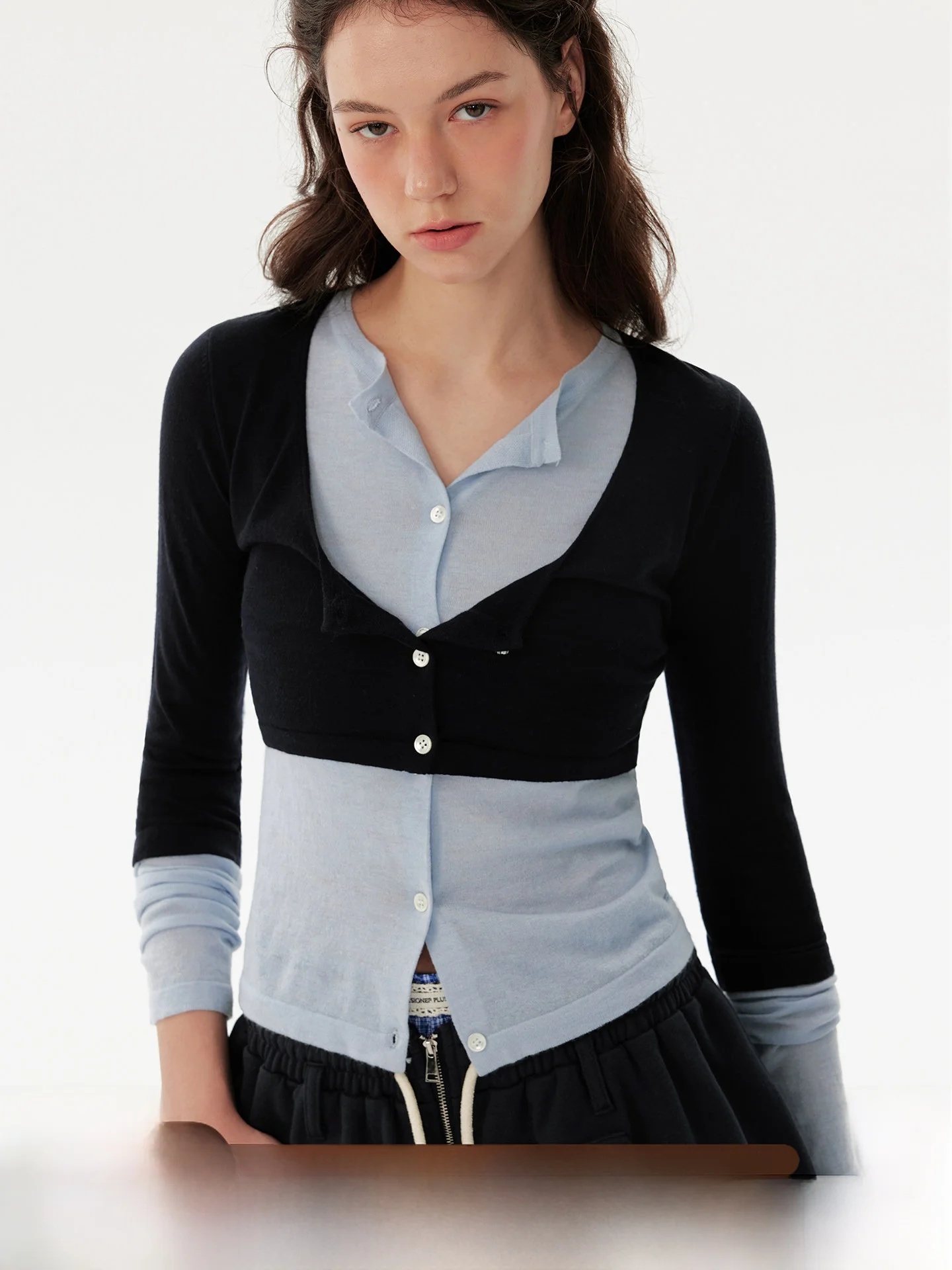 

Artistic Layered Long Sve Wool Blend Knitwear Color Blo plus Korean Sle Soft Fit Women's Faion Autumn Top