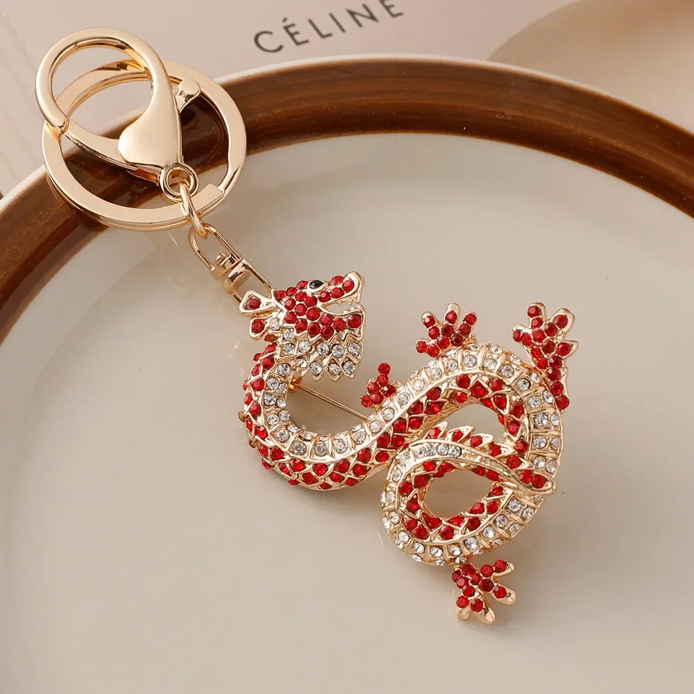 Chinese Dragon Year Key Chain Rhinestone High Quality 2024 Crystal  Car Keychain Charm Pendant Key Ring for Women Wholesale