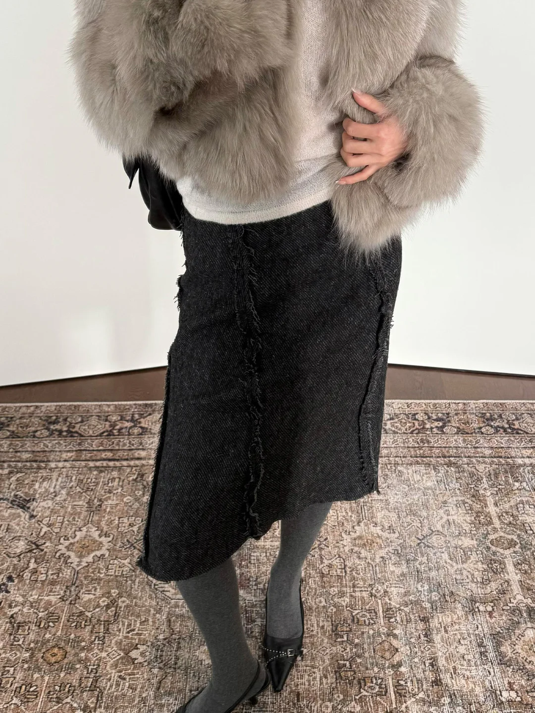 

Ретро-юбка миди с диагональными полосками и рваным краем, женская, с низкой талией, универсальная, плотная, А-силуэт, длиной до колена