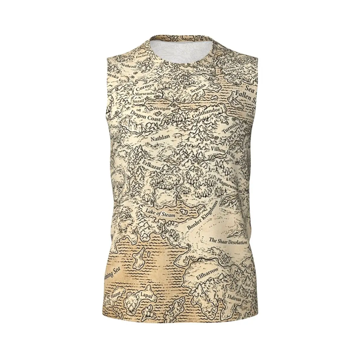 Annotated Map Of Faerun Men Printed Sleeveless T-shirt Casual Hip Hop Street Style Beach Holiday Tank Tops