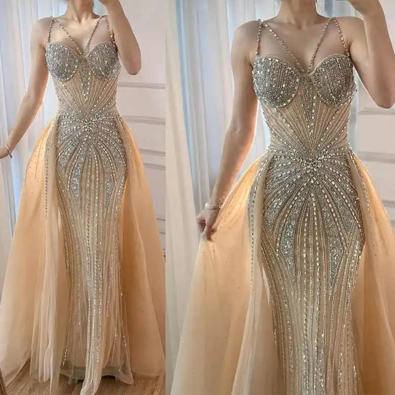 

Блестящие кристаллы Русалка Вечерние платья без рукавов длиной до пола, платья для выпускного вечера из бисера, вечеринка знаменитостей по индивидуальному заказу