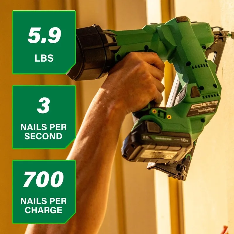 

HPT Cordless Finish Nailer Kit, 18V MultiVolt™, 15 Gauge Angled, Brushless Motor, 700 Nails Per Charge, Slim Nose Design,