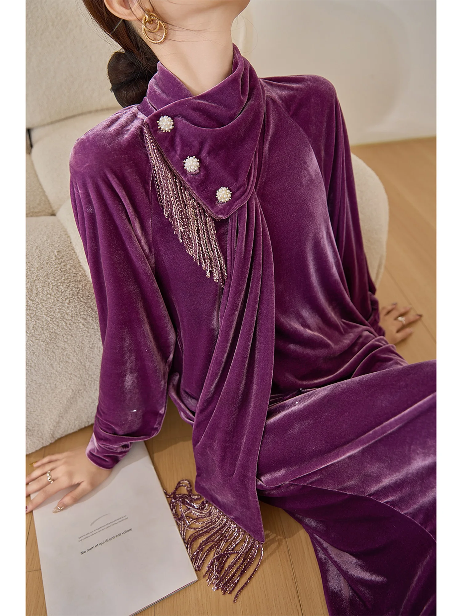 

Длинное платье из фиолетового бархата, приталенного силуэта А-силуэта, идеально подходит для осени и зимы, уникальное женское...