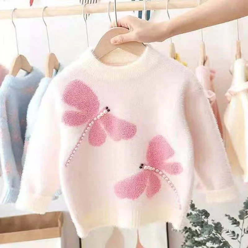 Girls Sweater Bottom Knit Sweater Clothing Thick Mink Cashmere Girl New Autumn Winter Children Pullover Girl Baby