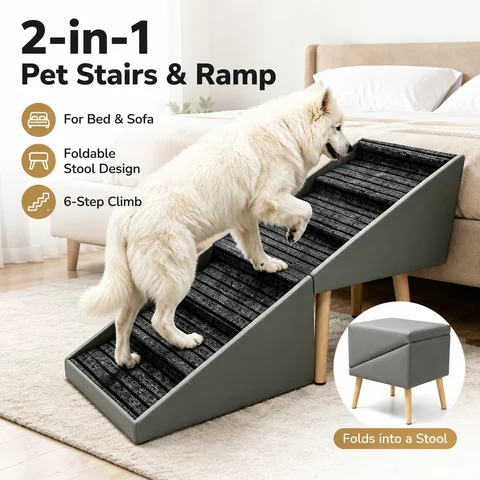 6 Step Dog Stairs Pet Ramp for Bed and Sofa Foldable Ottoman Non Slip Steps for Small Medium Large Dogs Indoor Furniture Access