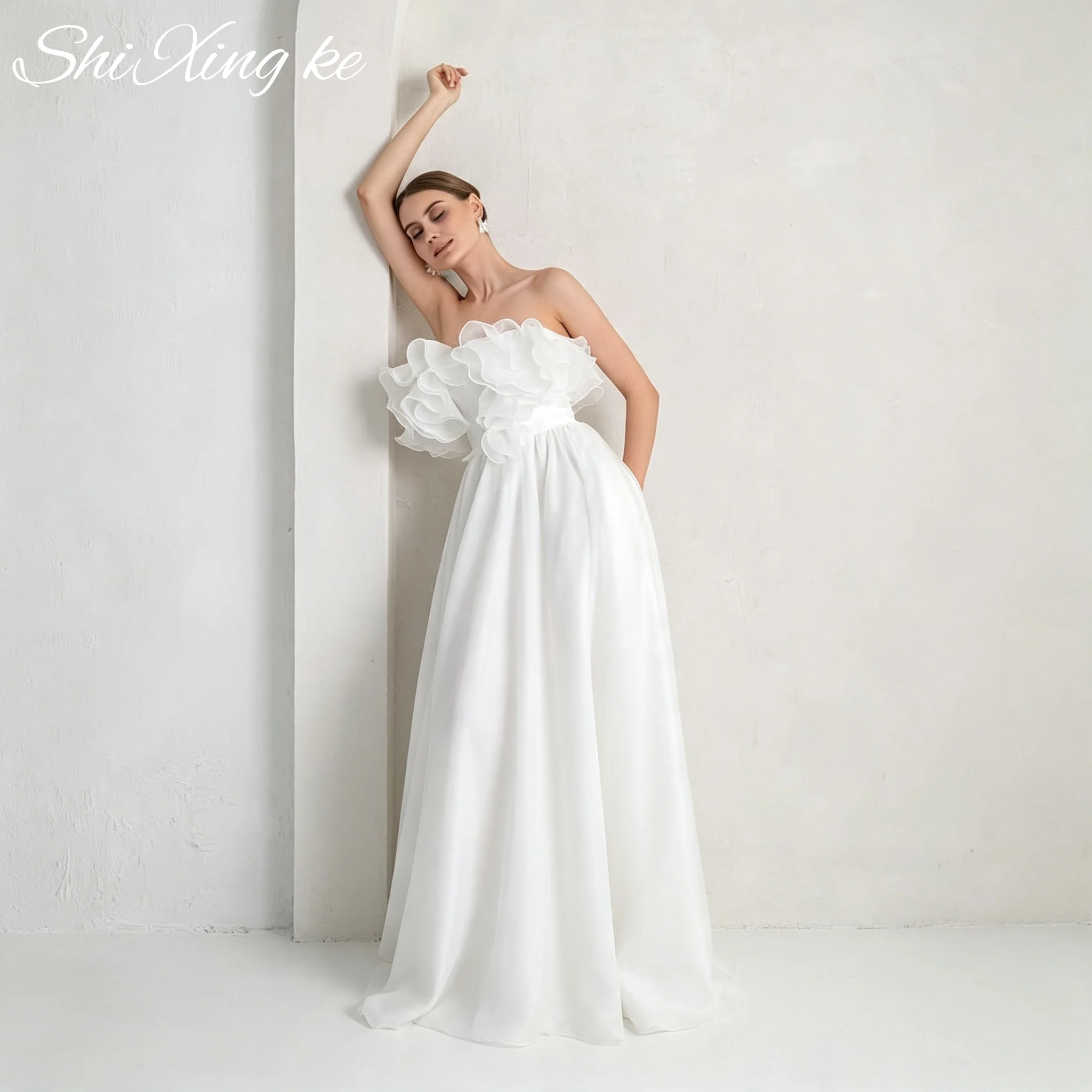Modern Fitted Mini Bridal Dress 2026 Deep V Illusion Back Lace Up 3D Floral Wedding Dress Vestidos De Novia Customized