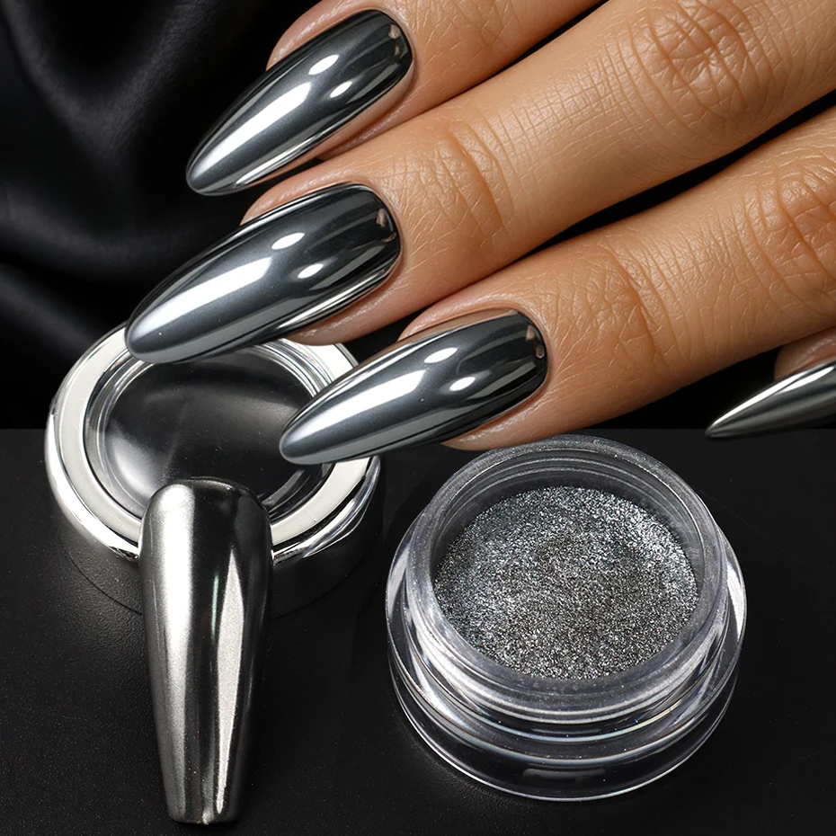 1 Box Chrom Schwarz Nagelpulver Metallic Reibpulver Pigment Magischer Spiegel Nagel Glitzer Make-up Charms Y2K Nail Art Dekorationen