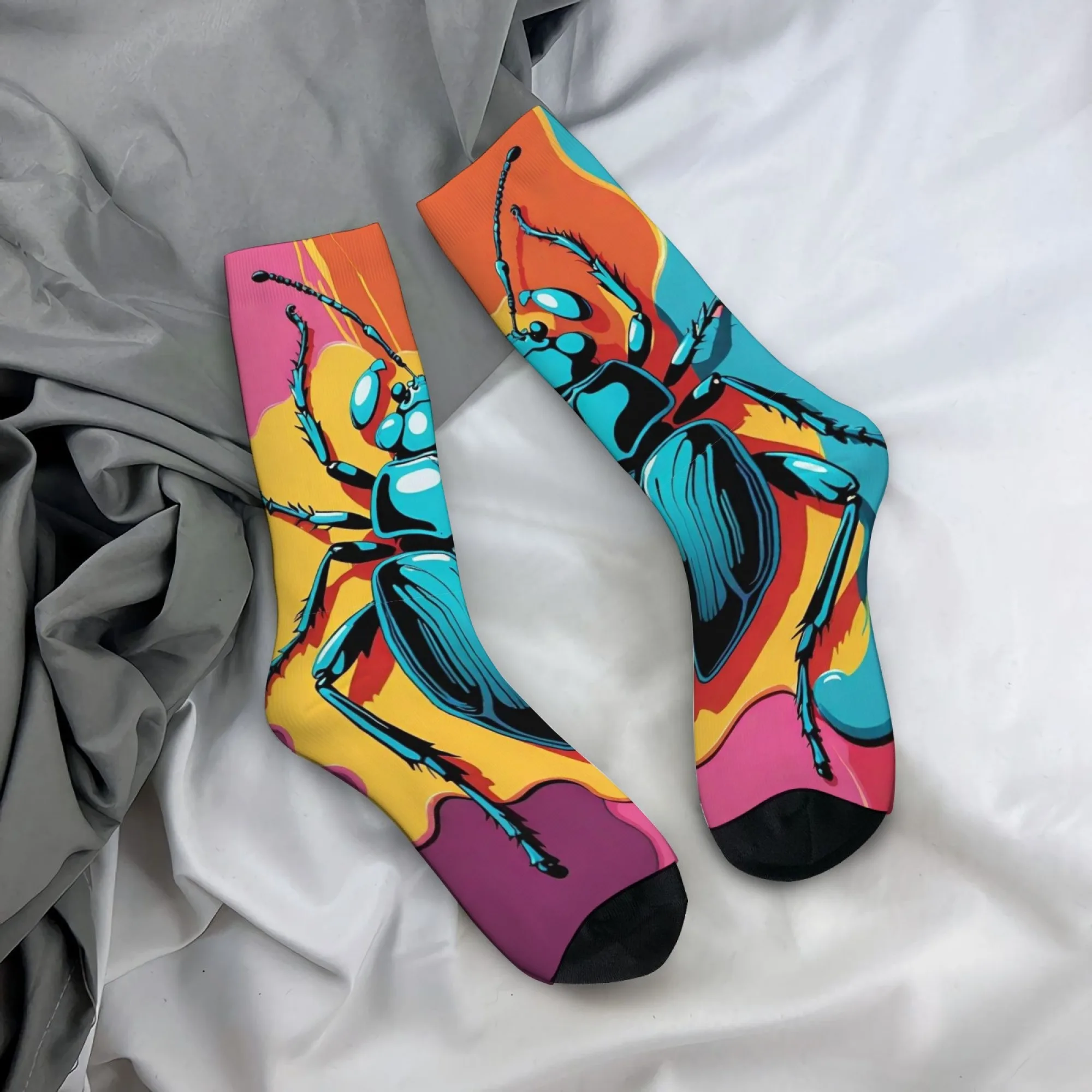 Pop Art Beetle Happy Herrensocken, neuartige, lustige Kompressionssocken, Harajuku-Stil, bequem, lässig, modisch, Street-Hip-Hop-Socken