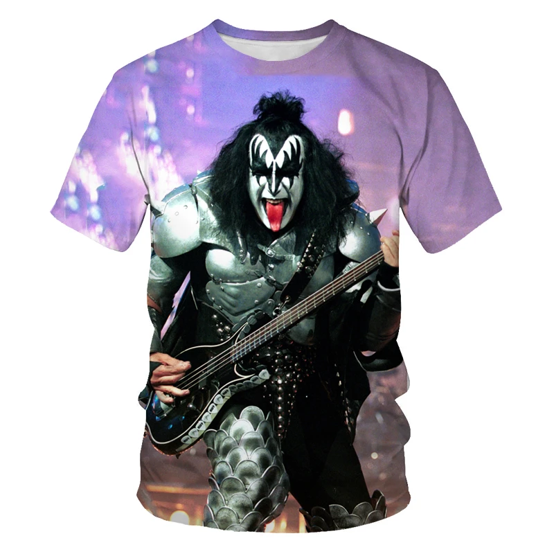 KISS Band T Shirt for Men Hard Rock Heavy Metal Tops 3D Print Indie Rock Vintage T-shirt Cool Womens Clothing Hip Hop Streetwear