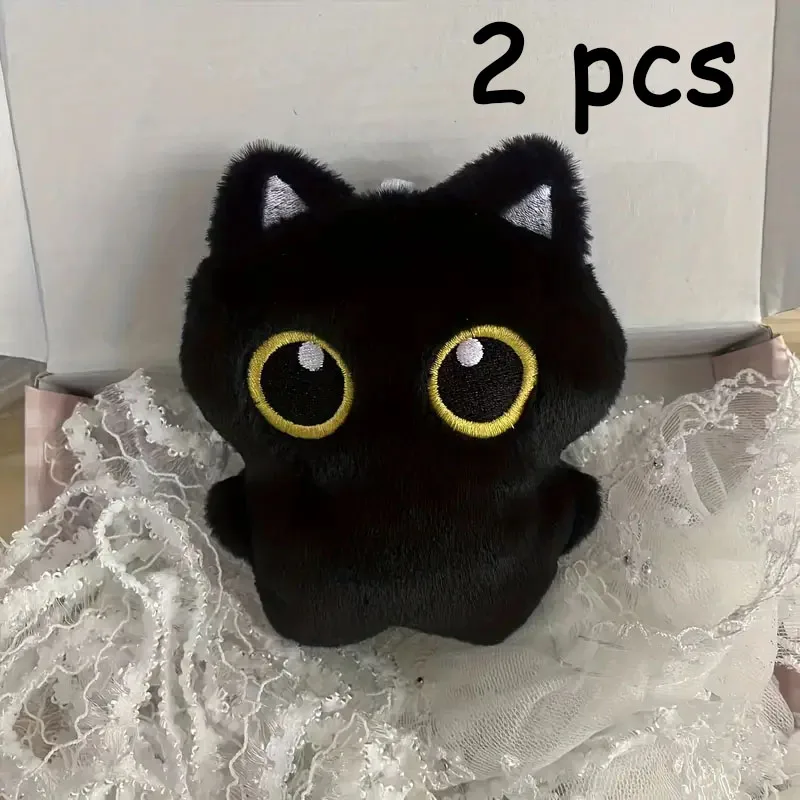 1/2 stuks schattige pluche kleine zwarte kat hanger veelzijdige hangende decoratie katvormige huisdier pluche rugzak sleutelhanger