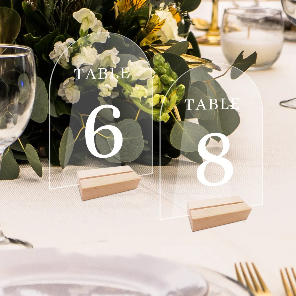 

Transparent Acrylic Arch-shaped Table Card Wedding Table Number Plate Table Card Banquet Diy Wooden Base Seat Plate Sign