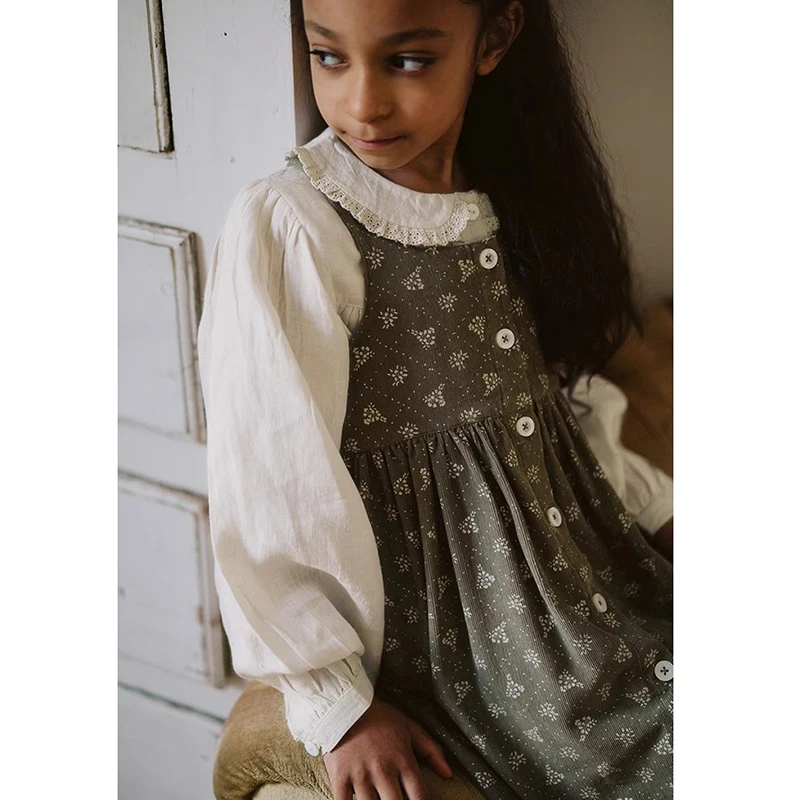 Mädchen Retro Spleißen Spitze Baumwolle Leinen Shirts Herbst Neue Revers Puppe Strickjacke Süße Und Niedliche Baby Mädchen Langarm bluse Tops – Detail 20