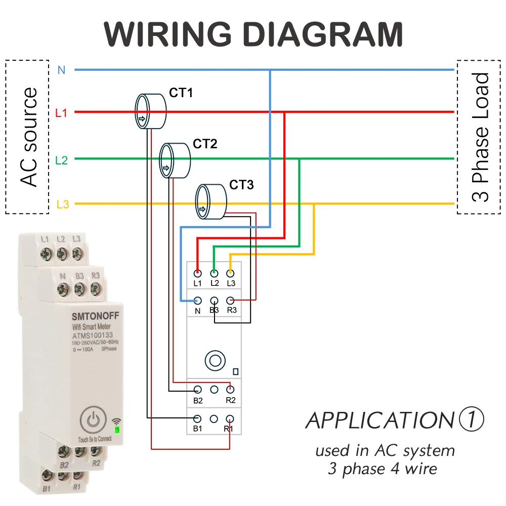 WIFI Tuya 100A Dreiphasiger Intelligenter Energiemonitor mit Externem Stromwandler CT 380V /415V 50Hz 60Hz – Detail 9