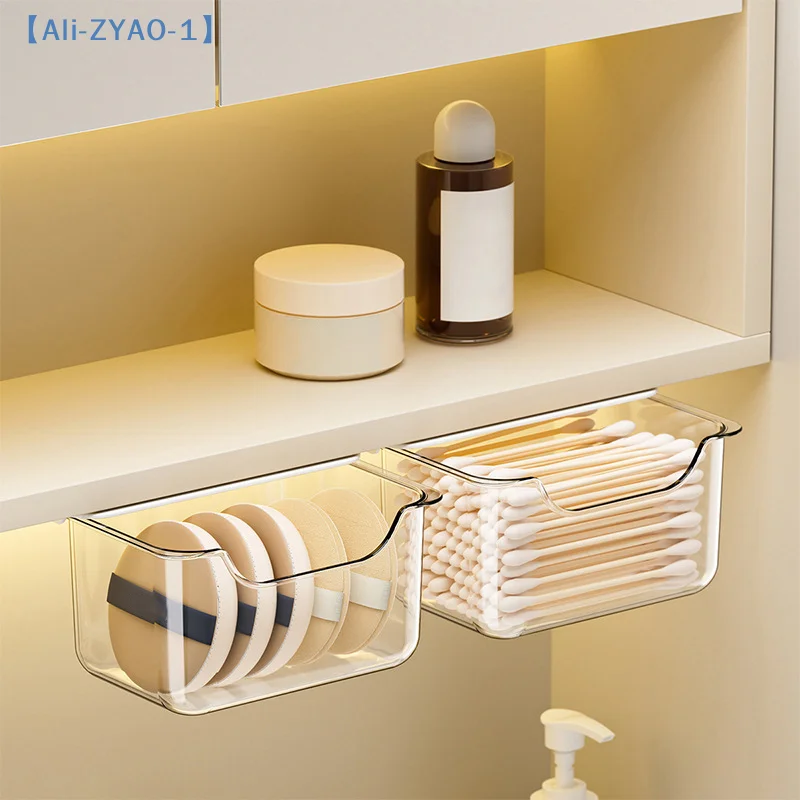 【ZYAO-1】1 Stück Schubladenartiger Aufbewahrungsbehälter unter dem Spiegelschrank, transparenter Baumwollstift-Aufbewahrungsbehälter für Make-up-Baumwolle, ausziehbarer Aufbewahrungsbehälter für das