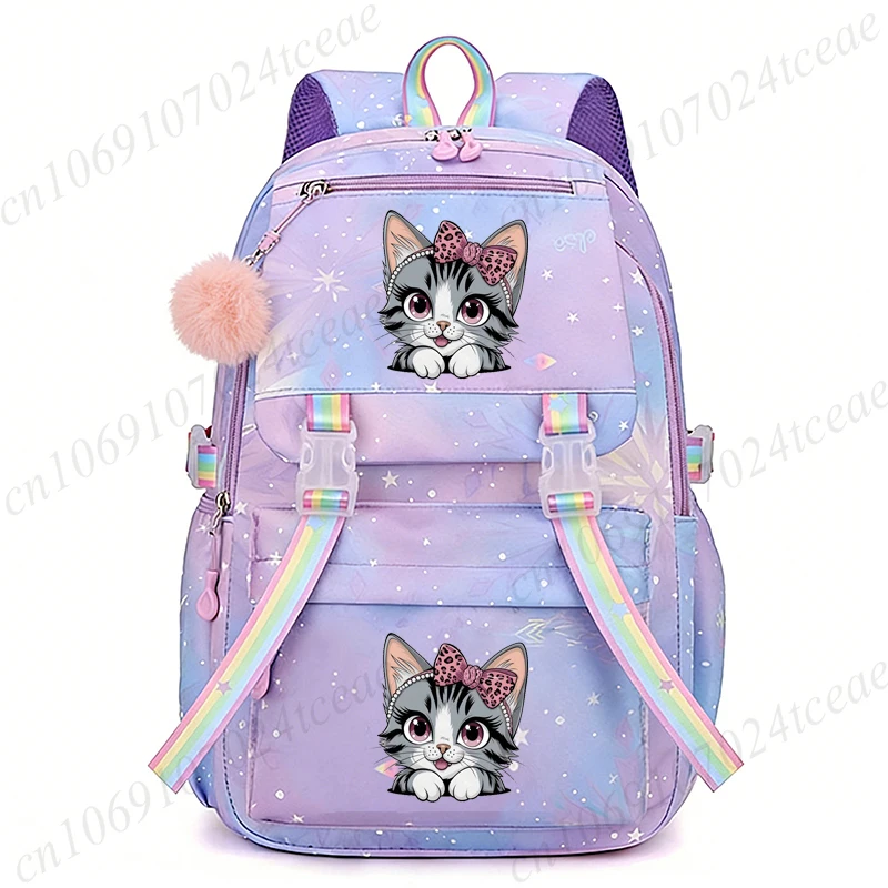

Kawaii Cat Girls Book Bag,Cartoon Cat Kids Backpack,Cute Animal Schoolbag,Casual Daypack for Student Daily Outdoor Rucksack