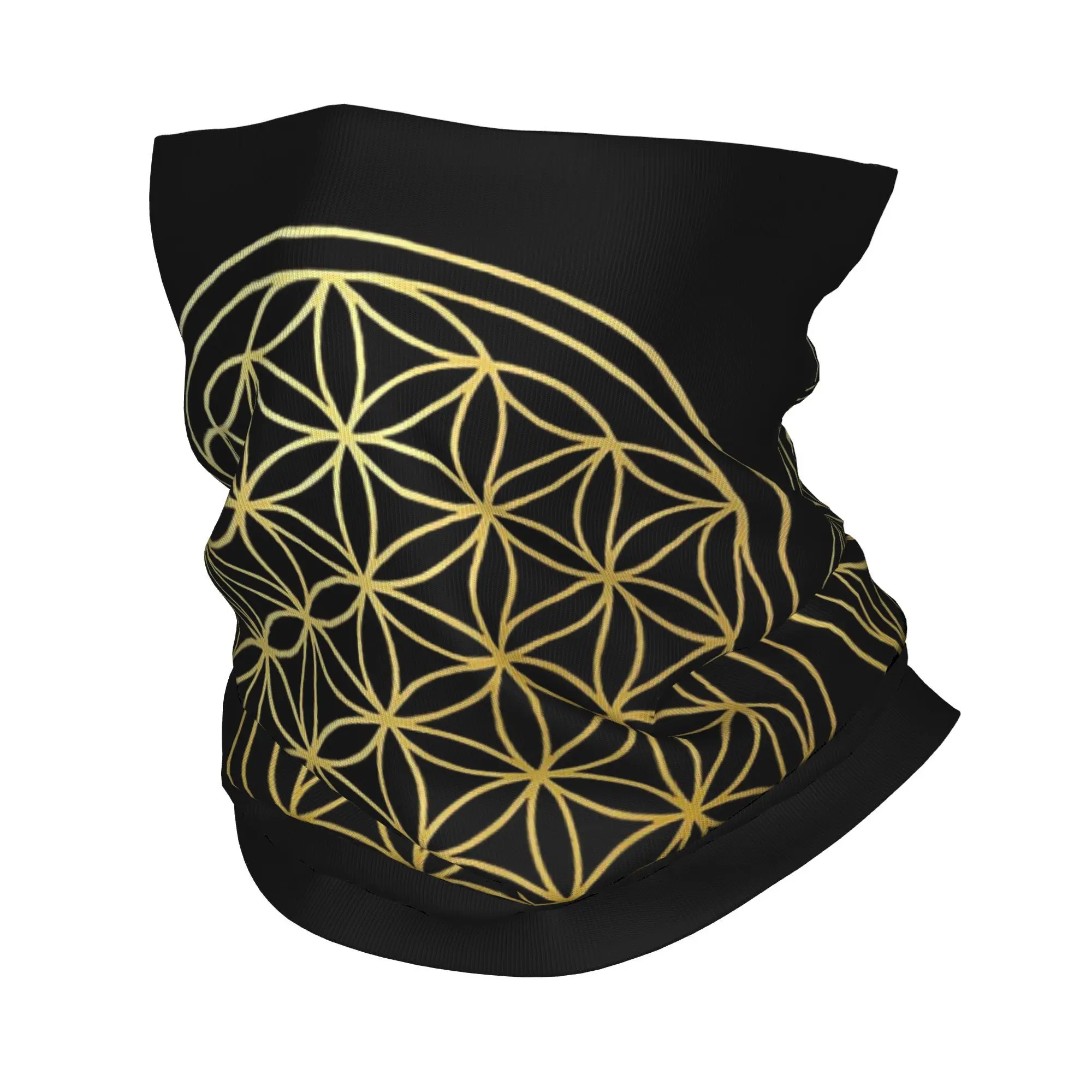 フラワーオブライフゴールド曼荼羅バンダナネックカバープリントマジックスカーフ暖かい帽子乗馬ユニセックス大人通気性