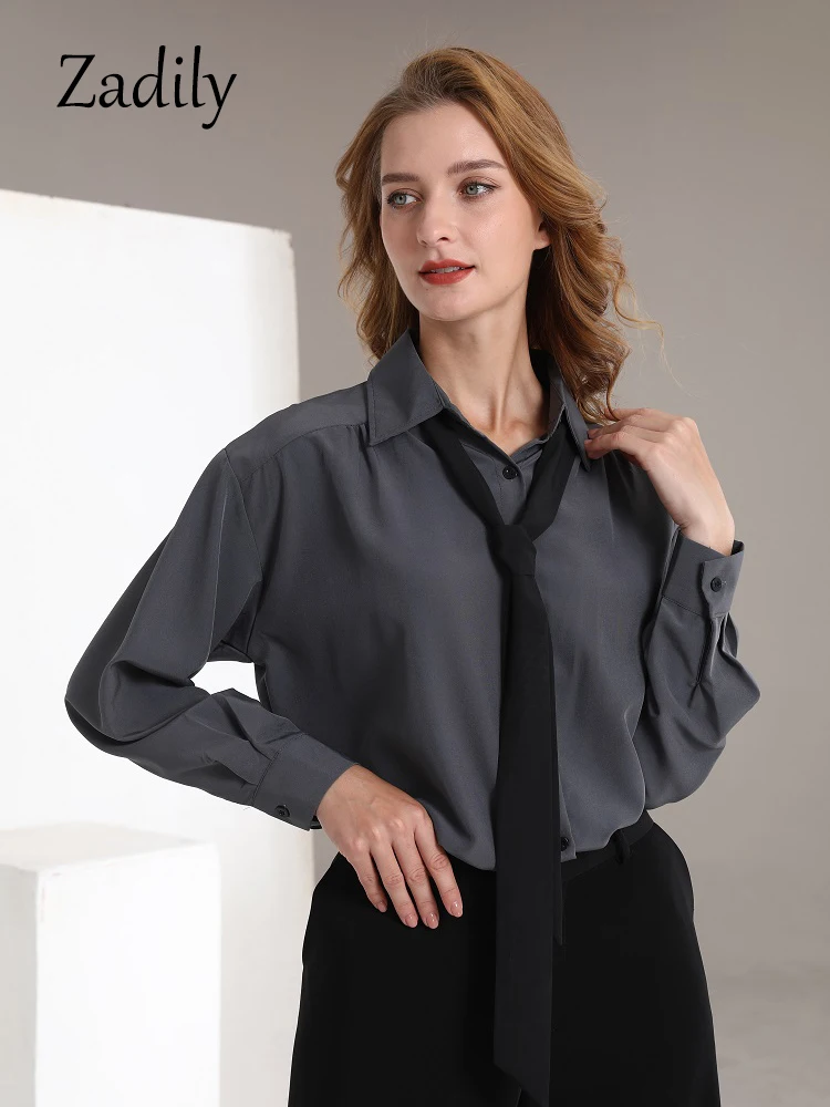 Zadily Korea Style Long Sleeve Woman Basic Shirt 2023 Spring Minimalist Button Up Woman Tunic Work Blouse Loose Female Clothing