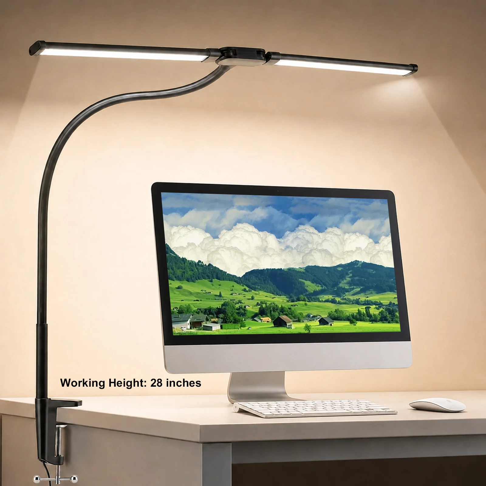 Double Head Desk Lamp LED Clip-on 3 Modes Brightness Adjustable 3000K-6000K USB Adapter Computer Screen Light 180 Degree Foldable for Reading Studying Office