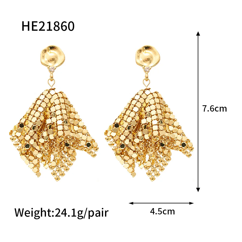 1 Pair of Trendy Stylish Golden Dangle Earings Long Sequin Design Match Daily Outfits Party Accessories Fashionable Stuff