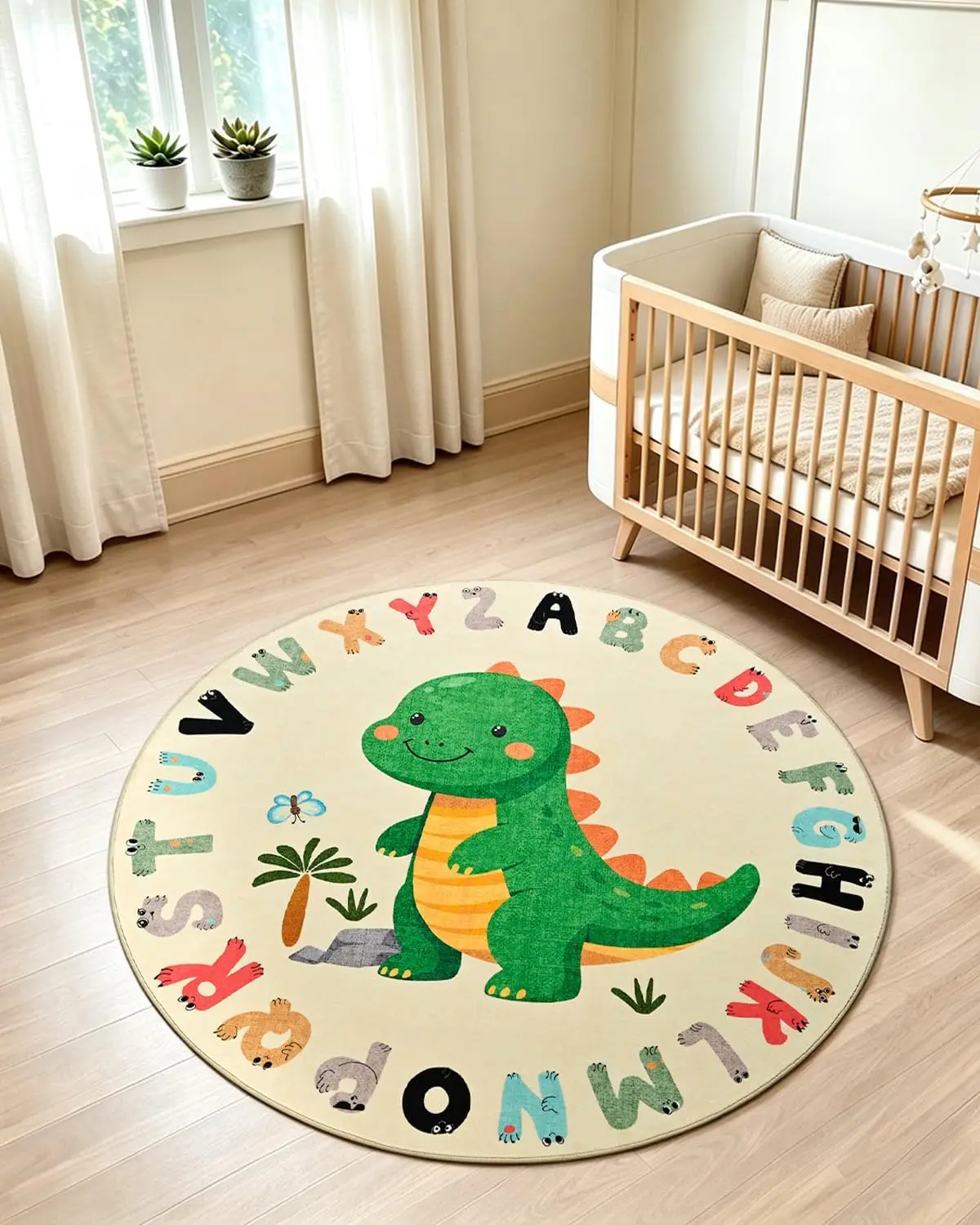 Cute Dinosaur Alphabet Learning Rug Playmat for Kids Toddler Nursery Room Educational ABC Carpet Area Decor Kindergarten Classro