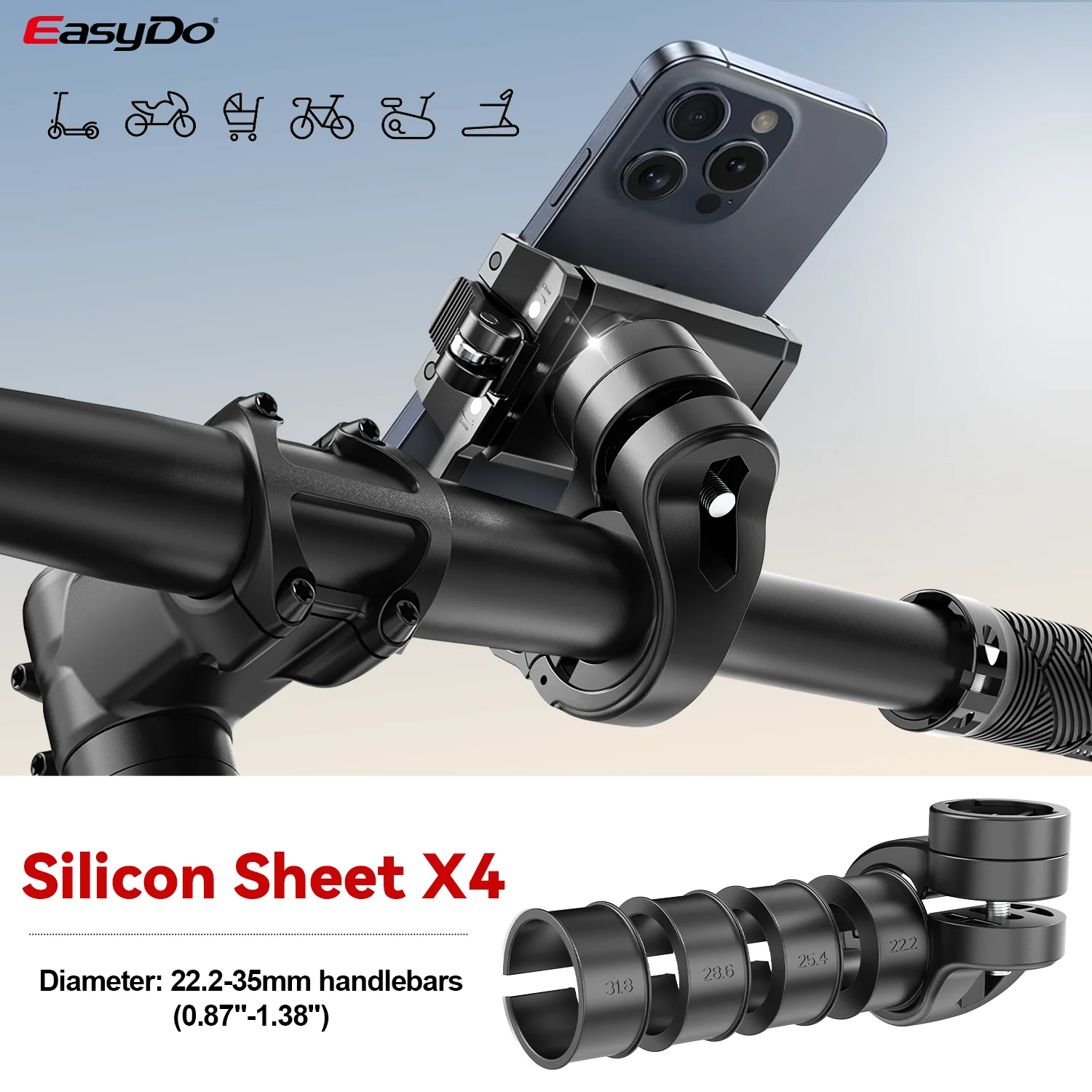 Easydo Bicycle Phone Holder E Scooter Bike Handlebar Phone Mount Aluminum Shockproof Road Bike Stem Phone Bracket for 4.7-7.2
