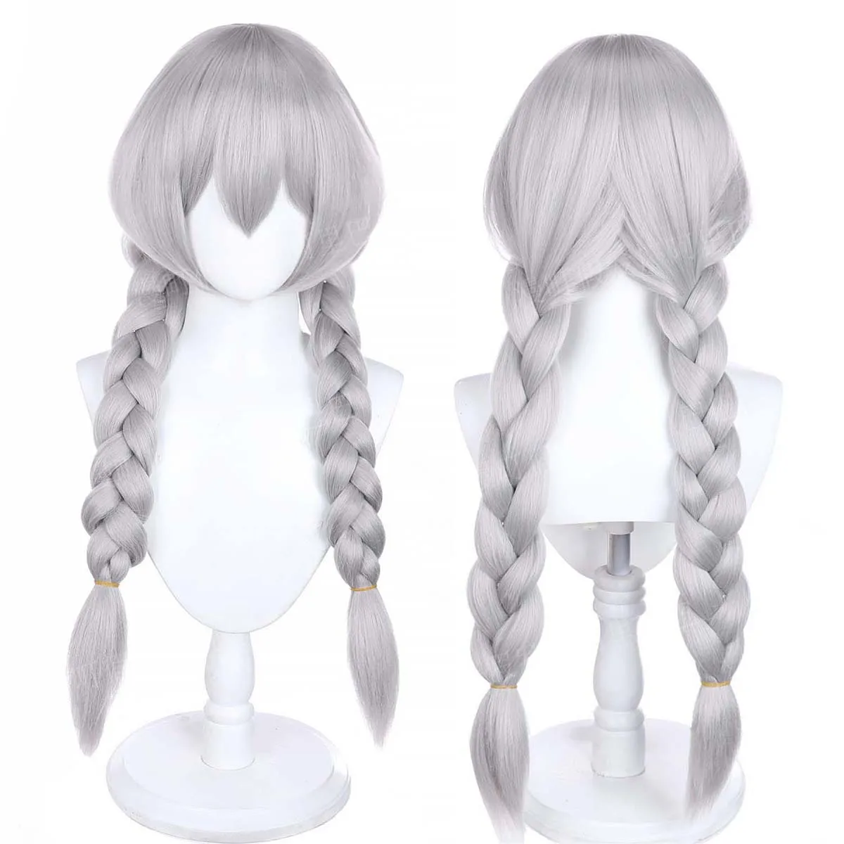 أنيمي لعبة تأثيري مضفر طويل مستقيم الرمادي الباروكات الاصطناعية #1