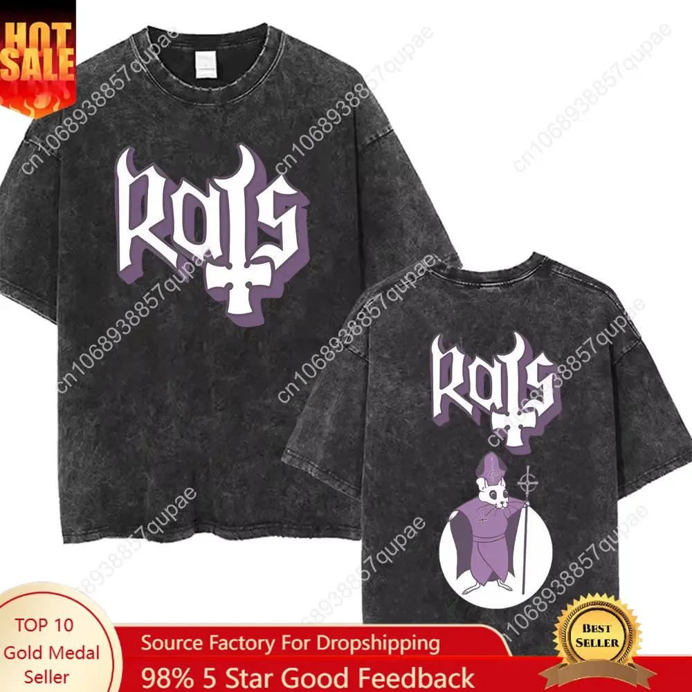 Washed Vintage Rat Parent Funny Meme Artwork Band Ghost T-shirts Men Classic Metal Rock T Shirts Male Fashion Oversized Tshirt