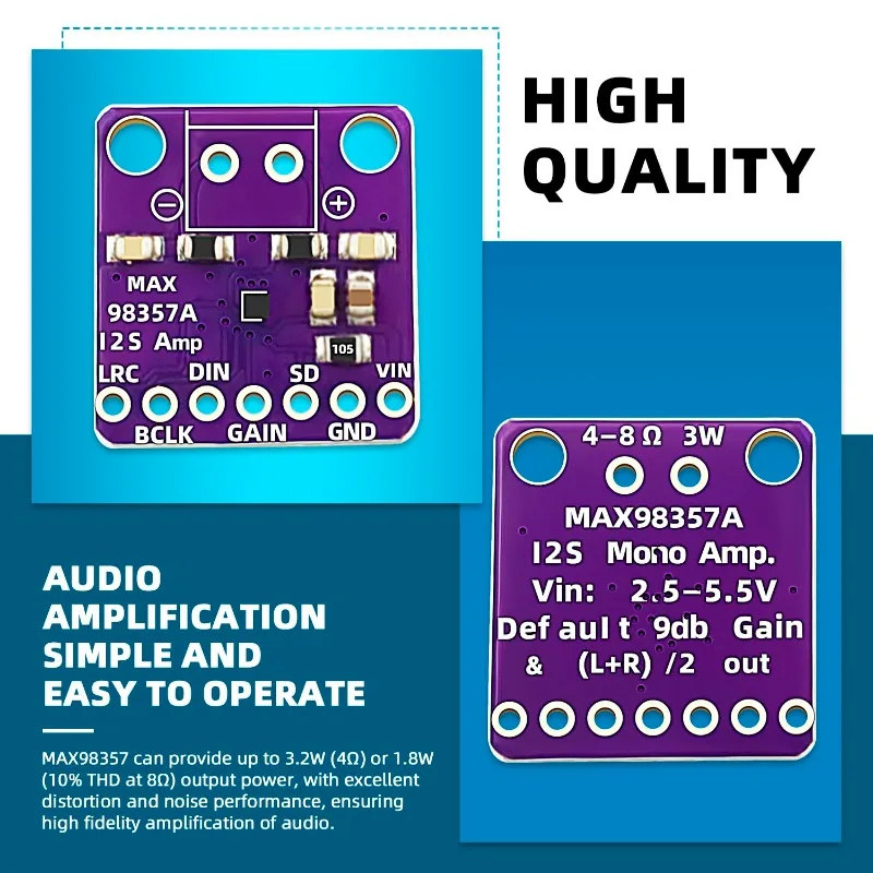 5Pcs Max98357 I2S 3W Class D Amplifier Breakout Interface Dac Decoder Module Filterless Audio Board for Raspberry Pi Esp32