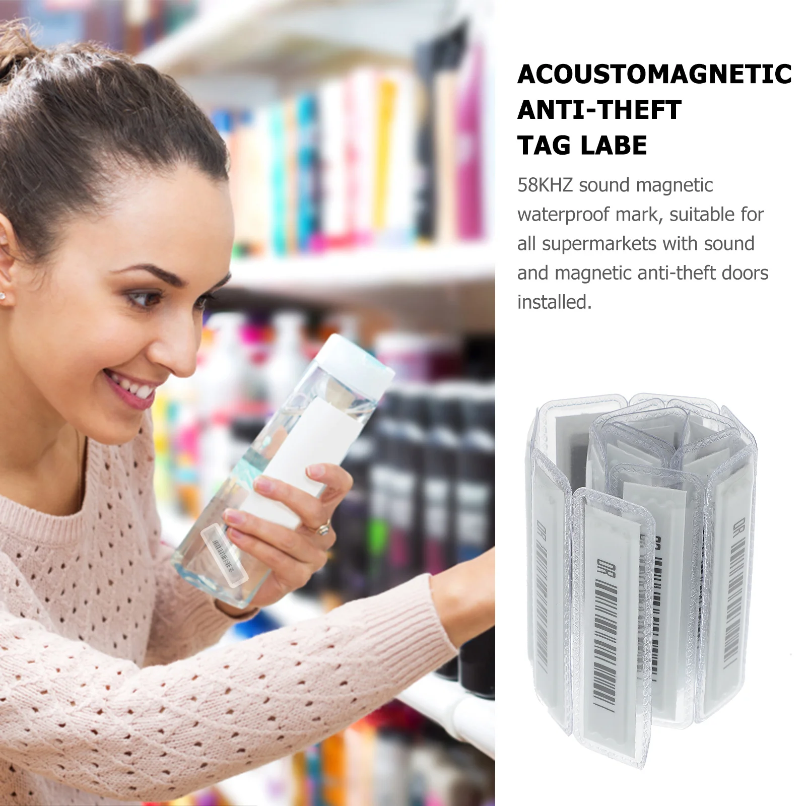 

75Pcs Anti-Theft Labels Waterproof 58Khz Sound Am Tag for Supermarket Cosmetics Liquid Bottled Goods Acoustomagnetic Security