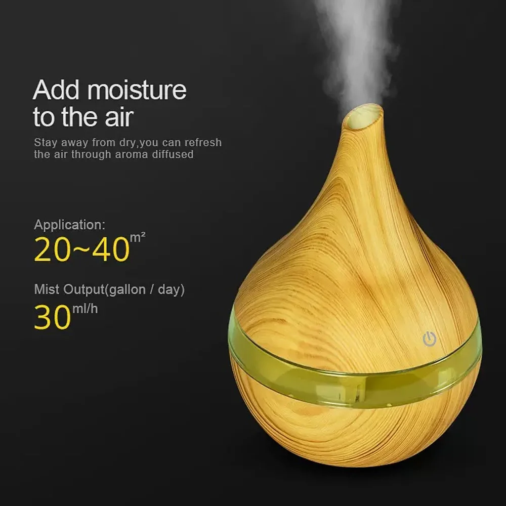 Ultra Quiet Humidifier 300ml USB Aromatherapy Diffuser with 7-Color LED Night Light & Remote Control for Bedroom and Office