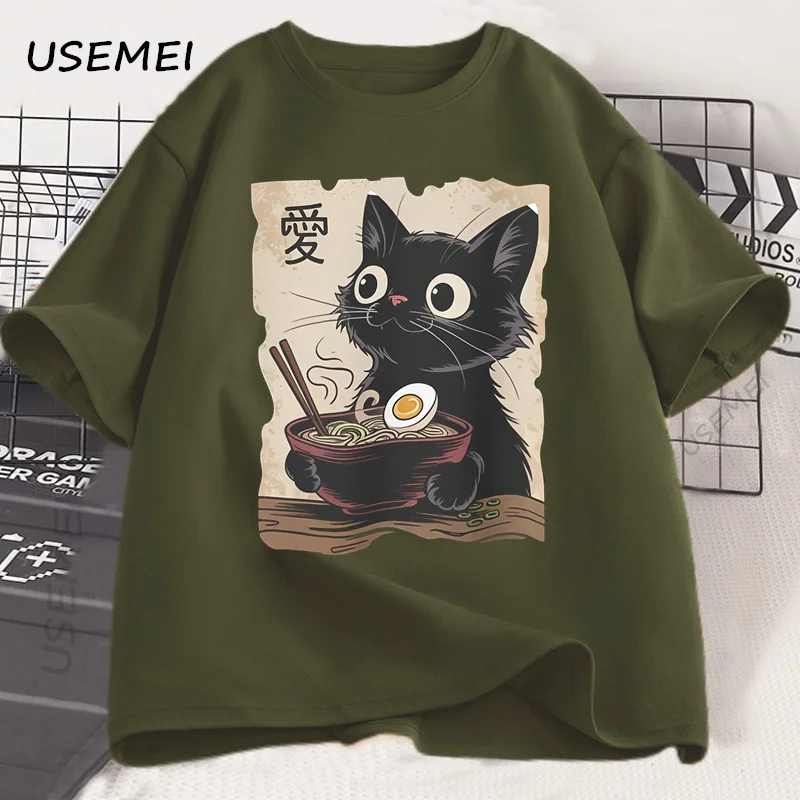 Funny Cat Ramen T-shirt Graphic Tee Japanese Kawaii Anime Cat Graphic T Shirts Men Women Casual Short Sleeve Cotton Tee Shirt image 4