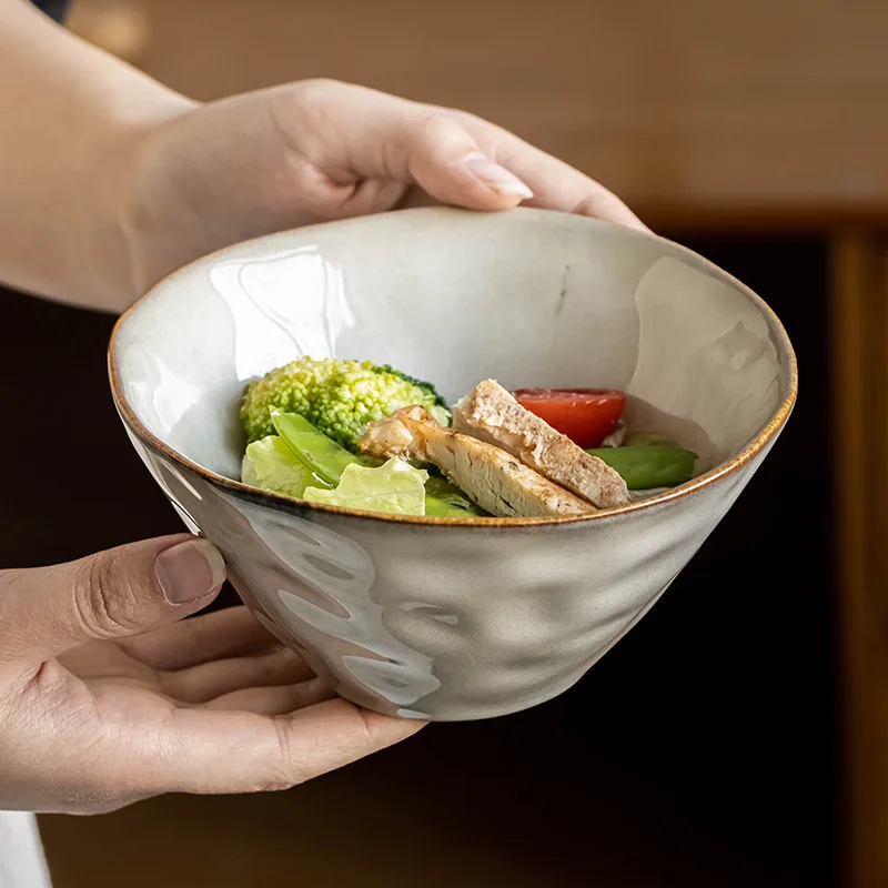 Vintage Rice Bowl, Noodles High Beauty Tableware Ceramic Household Noodle Soup Bamboo Hat Small Bowl