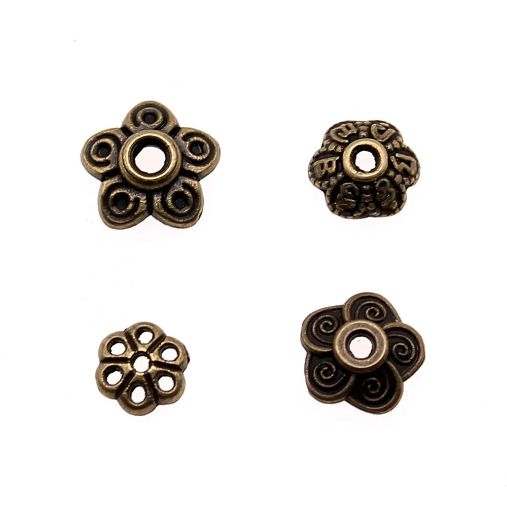 50pcs Bead Caps DIY Jewelry Findings For Jewelry Making Accessories Antique Bronze Plated Bead Caps Charms