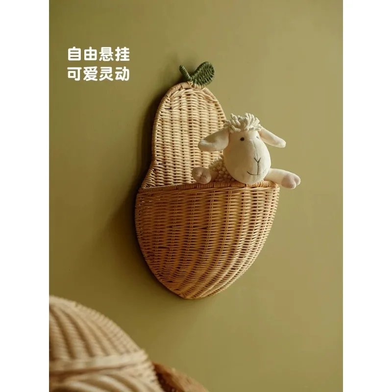 Customized handmade natural rattan children's room decoration small ornament toy storage wall storage basket