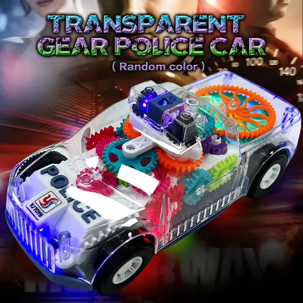 1Pcs Spinning Gears Light Up Toy Car LED Lights Music Transparent Police Car Toy Colorful with Universal Wheels Car Model