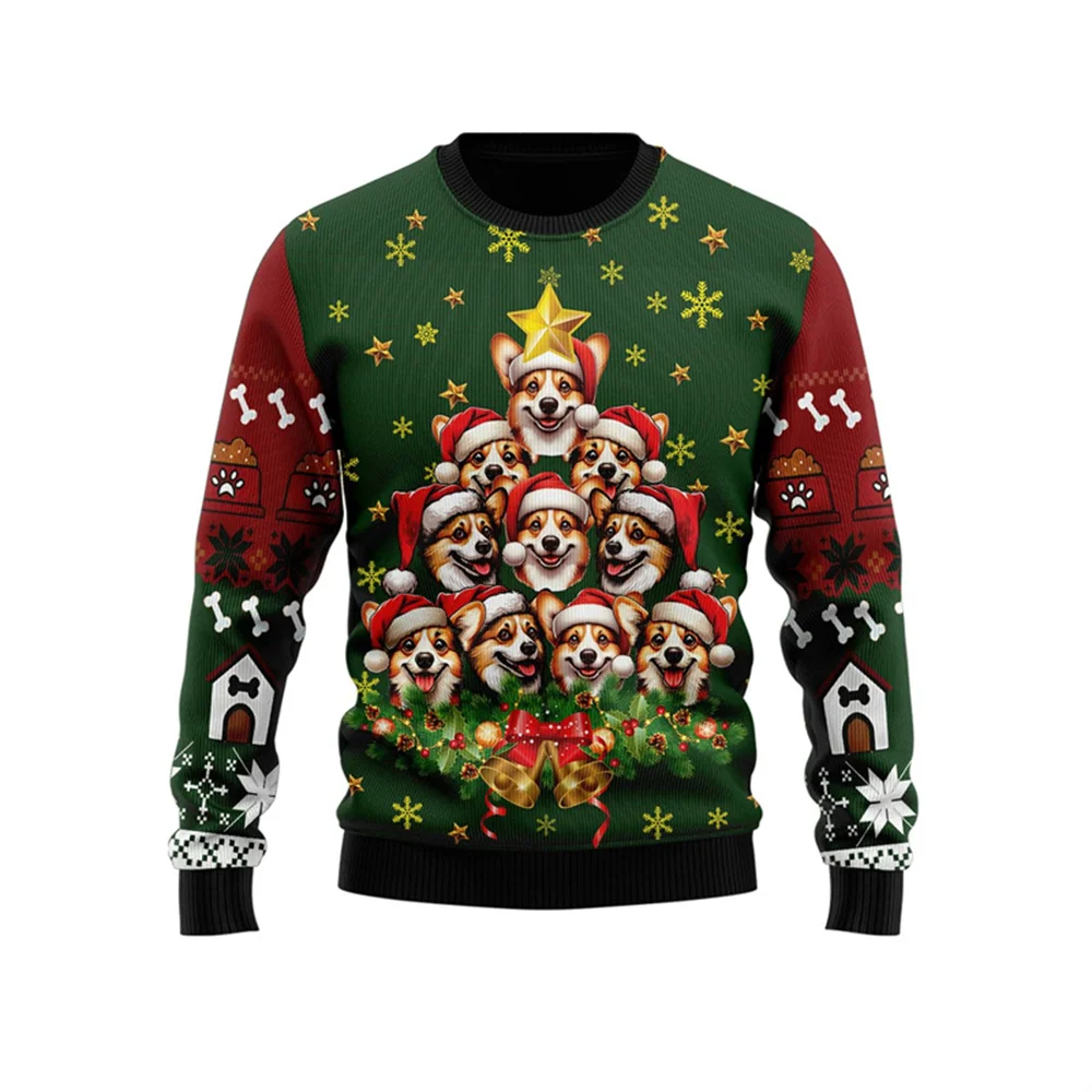 

Autumn and Winter Fashion Dog Christmas Tree Pattern Sweatshirt Doberman Rottweiler Sportswear Welsh Corgi Husky Unisex Long Sle