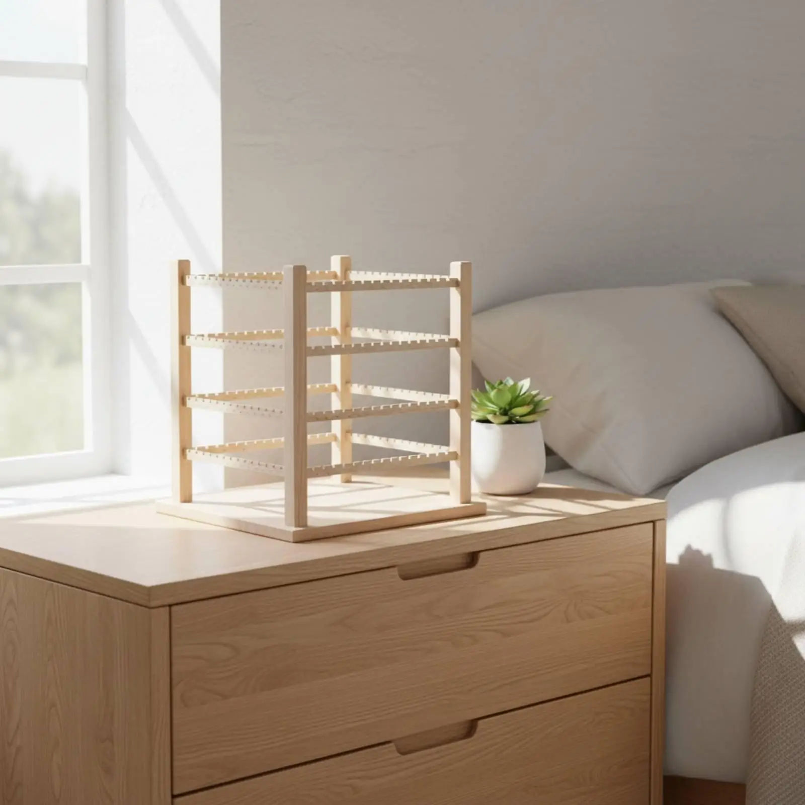 Rotating Solid Wood Earring Display Stand Multi Tier Jewelry Organizer for Retail Shop and Professional Use