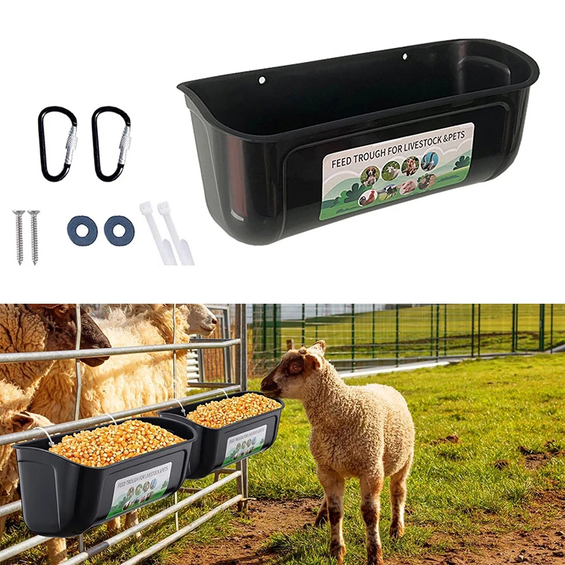 Farm Animals Food Trough, Large Capacity Hanging Fence Feeding Troughs Automatic Feeder for Chicken, Duck, Goose, Goat New