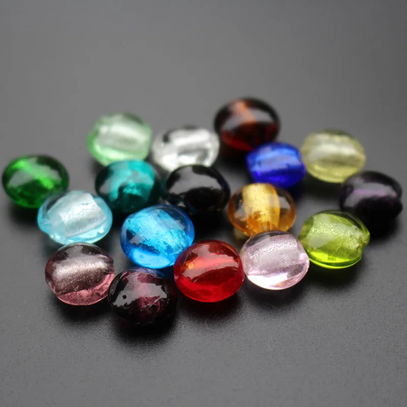 10Pieces /lot 12mm Lampwork glass beads Round Flat Foiled Multi-Color  for jewelry &DIY Craft